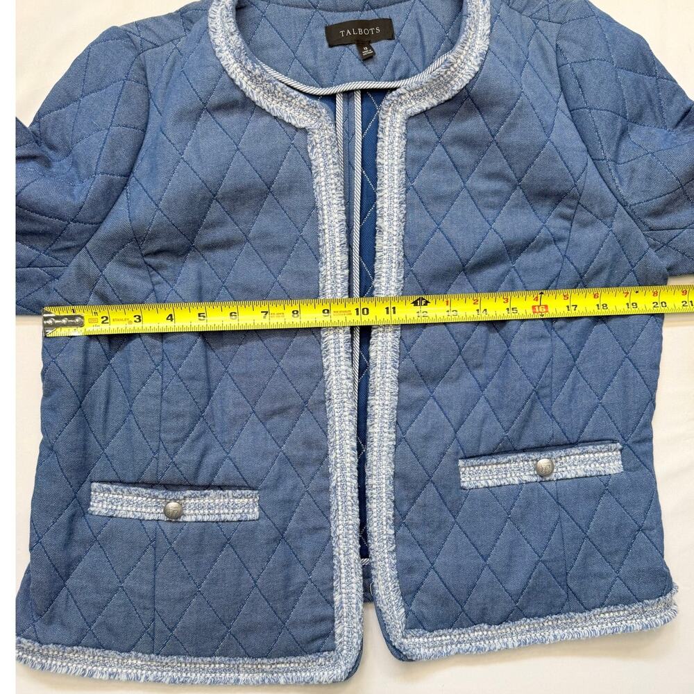 Talbots Quilted Chambray Jacket Size 12 Blue Tweed Trim Cropped - Picture 15 of 15